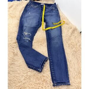 Good American Straight Leg Jeans Size 6/28 Medium Wash Distressed Stretch Denim
